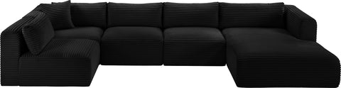 Faye 145" Black Corduroy Performance Fabric Upholstered Sectional, 5-Piece (Style 2)