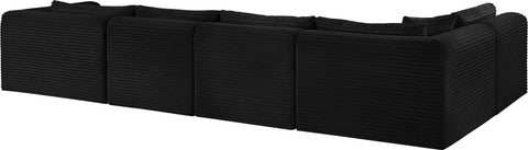 Faye 145" Black Corduroy Performance Fabric Upholstered Sectional, 5-Piece (Style 2)