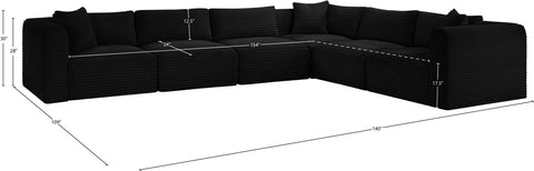 Faye 140" Black Corduroy Performance Fabric Upholstered Sectional, 6-Piece