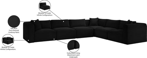 Faye 140" Black Corduroy Performance Fabric Upholstered Sectional, 6-Piece