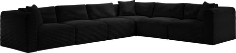 Faye 140" Black Corduroy Performance Fabric Upholstered Sectional, 6-Piece