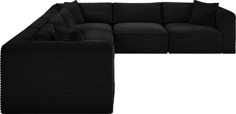 Faye 140" Black Corduroy Performance Fabric Upholstered Sectional, 6-Piece