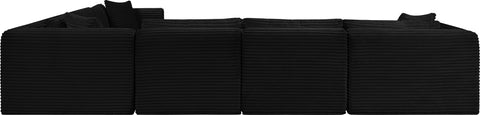 Faye 140" Black Corduroy Performance Fabric Upholstered Sectional, 6-Piece