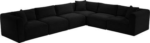 Faye 140" Black Corduroy Performance Fabric Upholstered Sectional, 6-Piece