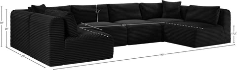 Faye 140" Black Corduroy Performance Fabric Upholstered Sectional, 6-Piece (Style 2)