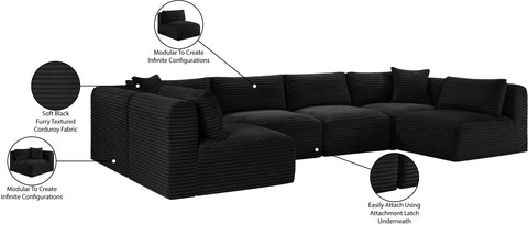 Faye 140" Black Corduroy Performance Fabric Upholstered Sectional, 6-Piece (Style 2)