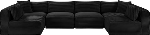 Faye 140" Black Corduroy Performance Fabric Upholstered Sectional, 6-Piece (Style 2)