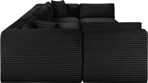 Faye 140" Black Corduroy Performance Fabric Upholstered Sectional, 6-Piece (Style 2)
