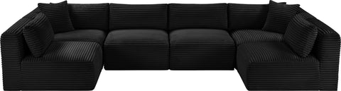 Faye 140" Black Corduroy Performance Fabric Upholstered Sectional, 6-Piece (Style 2)