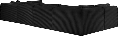Faye 140" Black Corduroy Performance Fabric Upholstered Sectional, 6-Piece (Style 2)