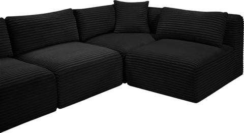 Faye 140" Black Corduroy Performance Fabric Upholstered Sectional, 6-Piece (Style 2)