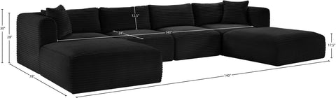 Faye 140" Black Corduroy Performance Fabric Upholstered Sectional, 6-Piece (Style 4)