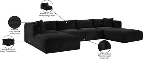 Faye 140" Black Corduroy Performance Fabric Upholstered Sectional, 6-Piece (Style 4)