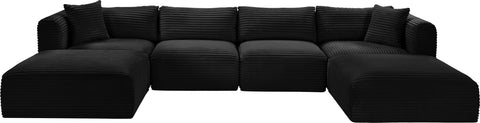 Faye 140" Black Corduroy Performance Fabric Upholstered Sectional, 6-Piece (Style 4)