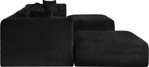 Faye 140" Black Corduroy Performance Fabric Upholstered Sectional, 6-Piece (Style 4)