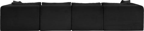 Faye 140" Black Corduroy Performance Fabric Upholstered Sectional, 6-Piece (Style 4)