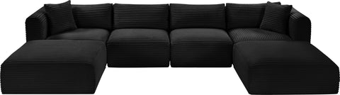 Faye 140" Black Corduroy Performance Fabric Upholstered Sectional, 6-Piece (Style 4)