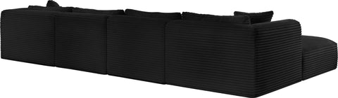 Faye 140" Black Corduroy Performance Fabric Upholstered Sectional, 6-Piece (Style 4)