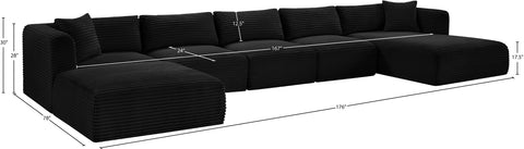 Faye 176" Black Corduroy Performance Fabric Upholstered Sectional, 6-Piece