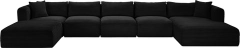 Faye 176" Black Corduroy Performance Fabric Upholstered Sectional, 6-Piece