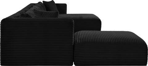 Faye 176" Black Corduroy Performance Fabric Upholstered Sectional, 6-Piece