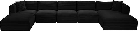 Faye 176" Black Corduroy Performance Fabric Upholstered Sectional, 6-Piece