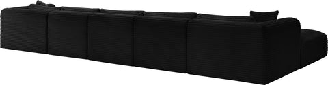 Faye 176" Black Corduroy Performance Fabric Upholstered Sectional, 6-Piece