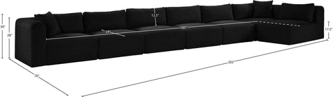 Faye 202" Black Corduroy Performance Fabric Upholstered Sectional, 7-Piece