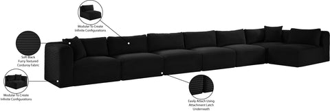 Faye 202" Black Corduroy Performance Fabric Upholstered Sectional, 7-Piece