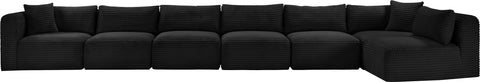 Faye 202" Black Corduroy Performance Fabric Upholstered Sectional, 7-Piece
