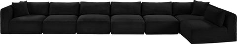 Faye 202" Black Corduroy Performance Fabric Upholstered Sectional, 7-Piece