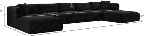 Faye 171" Black Corduroy Performance Fabric Upholstered Sectional, 7-Piece (Style 2)