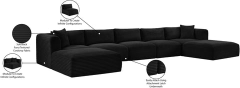 Faye 171" Black Corduroy Performance Fabric Upholstered Sectional, 7-Piece (Style 2)