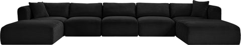 Faye 171" Black Corduroy Performance Fabric Upholstered Sectional, 7-Piece (Style 2)