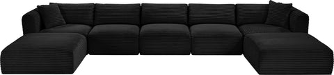 Faye 171" Black Corduroy Performance Fabric Upholstered Sectional, 7-Piece (Style 2)