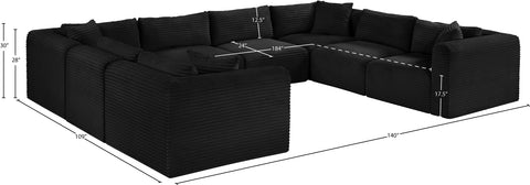 Faye 140" Black Corduroy Performance Fabric Upholstered Sectional, 8-Piece