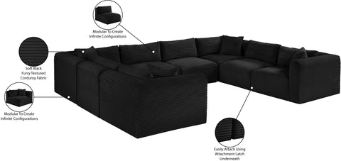 Faye 140" Black Corduroy Performance Fabric Upholstered Sectional, 8-Piece