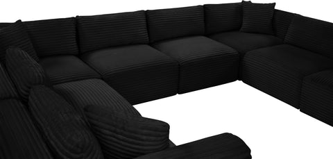 Faye 140" Black Corduroy Performance Fabric Upholstered Sectional, 8-Piece