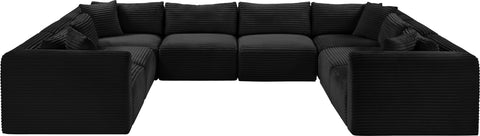 Faye 140" Black Corduroy Performance Fabric Upholstered Sectional, 8-Piece