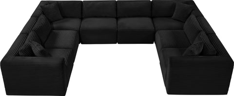Faye 140" Black Corduroy Performance Fabric Upholstered Sectional, 8-Piece