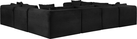 Faye 140" Black Corduroy Performance Fabric Upholstered Sectional, 8-Piece