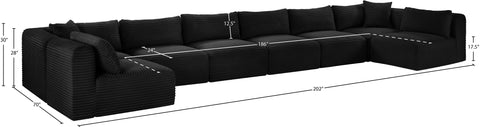 Faye 202" Black Corduroy Performance Fabric Upholstered Sectional, 8-Piece