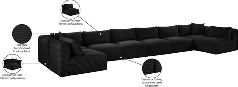 Faye 202" Black Corduroy Performance Fabric Upholstered Sectional, 8-Piece