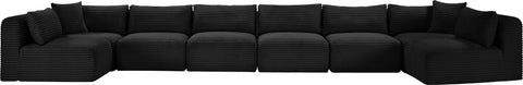 Faye 202" Black Corduroy Performance Fabric Upholstered Sectional, 8-Piece