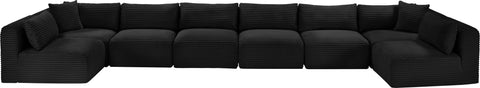 Faye 202" Black Corduroy Performance Fabric Upholstered Sectional, 8-Piece