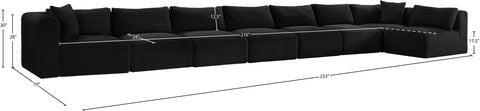 Faye 233" Black Corduroy Performance Fabric Upholstered Sectional, 8-Piece