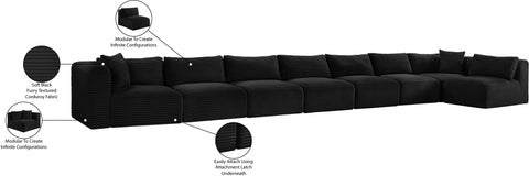 Faye 233" Black Corduroy Performance Fabric Upholstered Sectional, 8-Piece