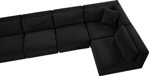 Faye 233" Black Corduroy Performance Fabric Upholstered Sectional, 8-Piece