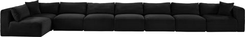 Faye 233" Black Corduroy Performance Fabric Upholstered Sectional, 8-Piece