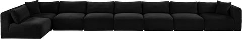 Faye 233" Black Corduroy Performance Fabric Upholstered Sectional, 8-Piece